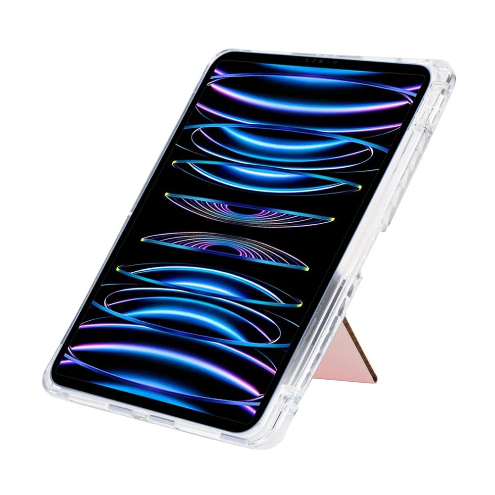 Tablet Case For iPad Pro 12.9 (2022)  /  (2021)  /  (2020)  /  (2018) Y-Fold Stand Glitter Leather TPU Acrylic Clear Cover - Rose Gold - 6
