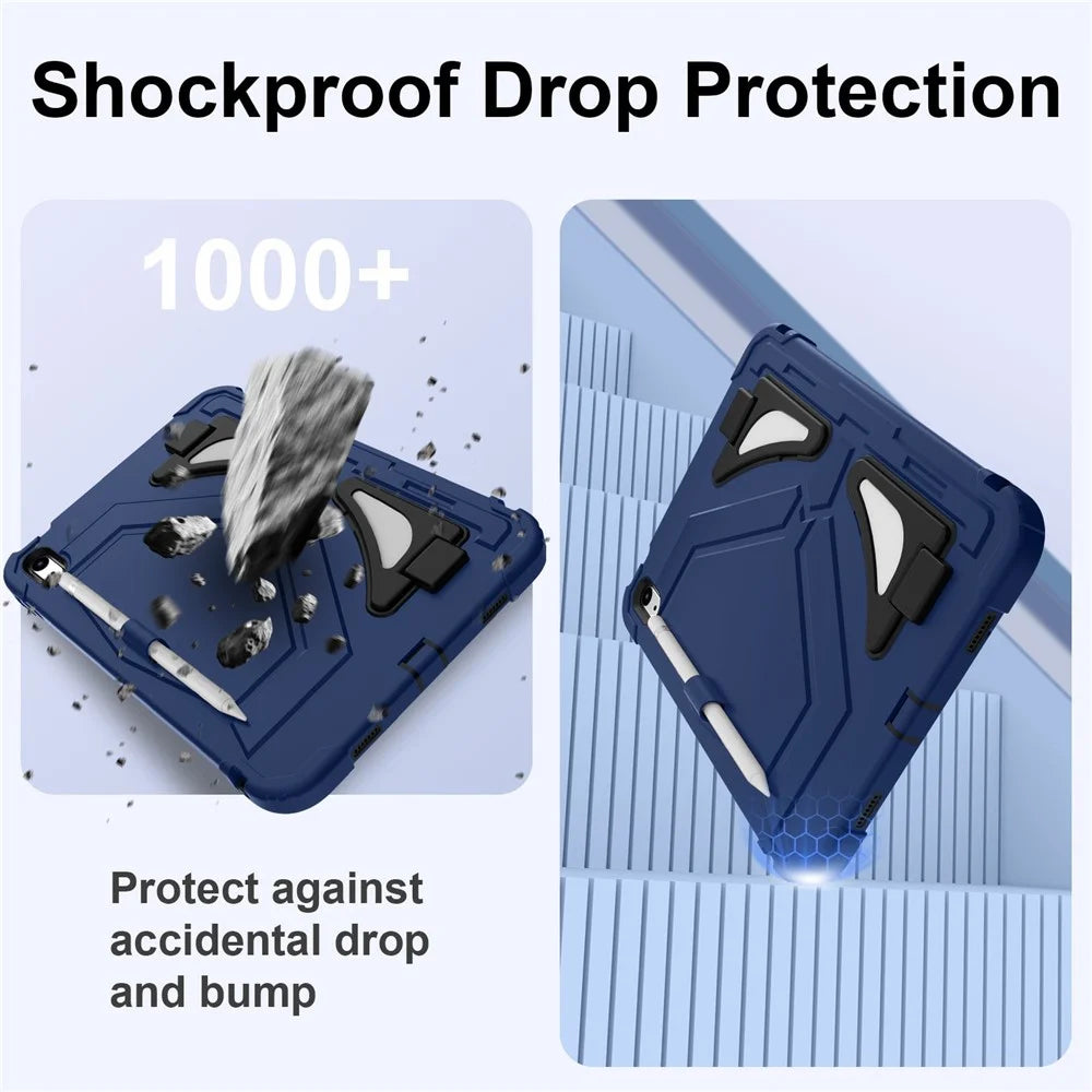 For iPad (2025) / 10.9 (2022) Kickstand Case Leopard Style Protective Tablet Cover with Shoulder Strap - Navy Blue / Black - 3