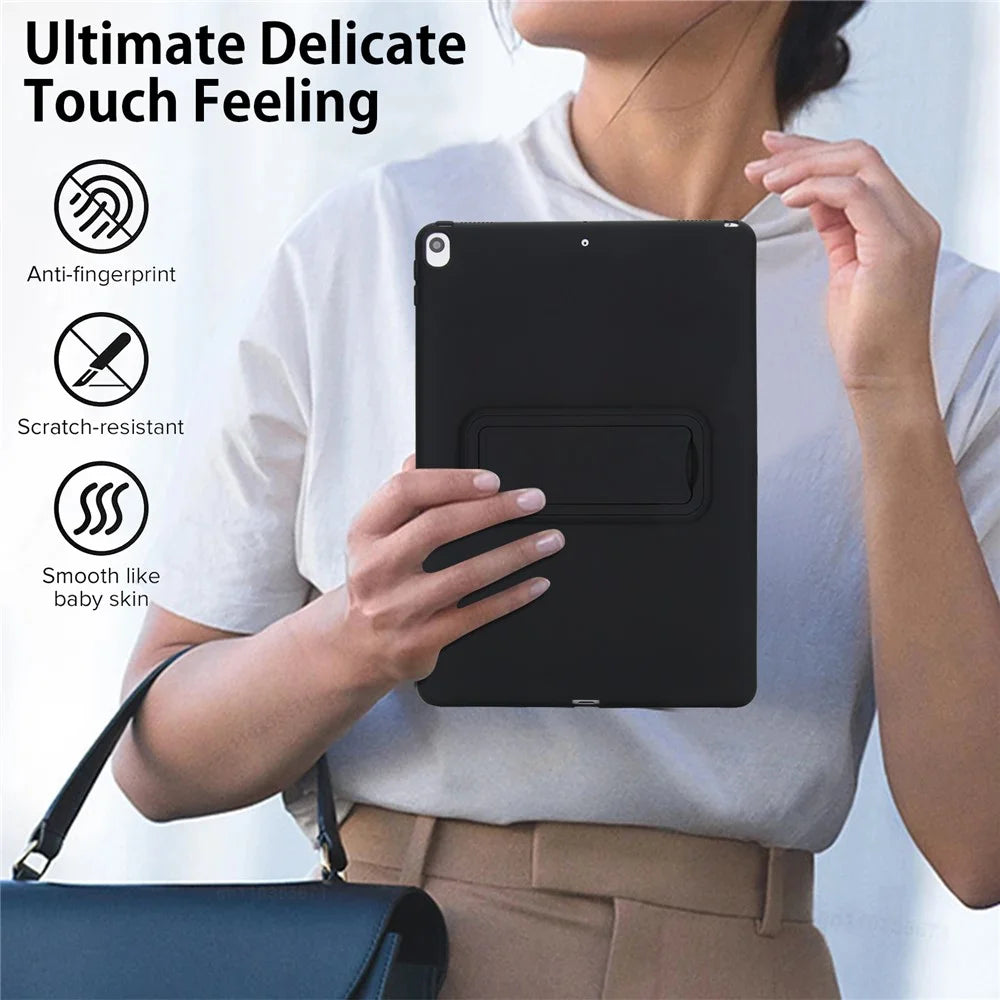 For iPad Air 10.5 inch (2019) Case TPU + PC Skin-Friendly Kickstand Tablet Cover - Black - 6