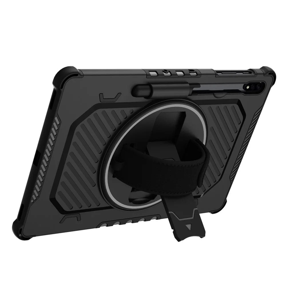 Kickstand Case for Samsung Galaxy Tab S10+ / S9+ / S8+ / S7+ / S7 FE PC + TPU Shockproof Tablet Cover with Hand Strap / Pen Slot - Black - 2