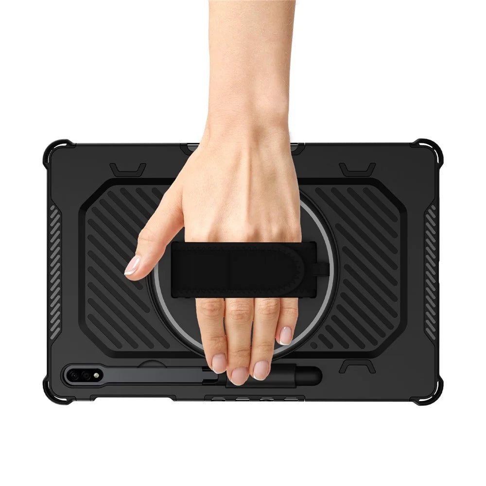 Kickstand Case for Samsung Galaxy Tab S10+ / S9+ / S8+ / S7+ / S7 FE PC + TPU Shockproof Tablet Cover with Hand Strap / Pen Slot - Black - 4