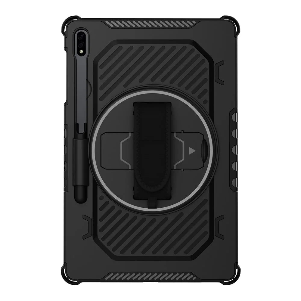 Kickstand Case for Samsung Galaxy Tab S10+ / S9+ / S8+ / S7+ / S7 FE PC + TPU Shockproof Tablet Cover with Hand Strap / Pen Slot - Black - 7