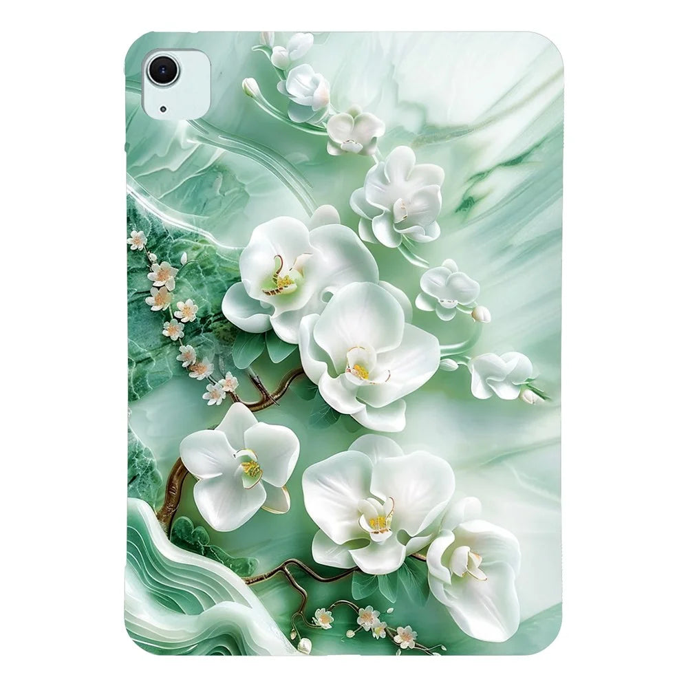 Tablet Case For iPad Air 13 (2026) / (2025) / (2024) / Pro 12.9 (2022) / (2021) / (2020) / (2018) Pattern Printing Slim Soft TPU Cover - Jade Flower - 1