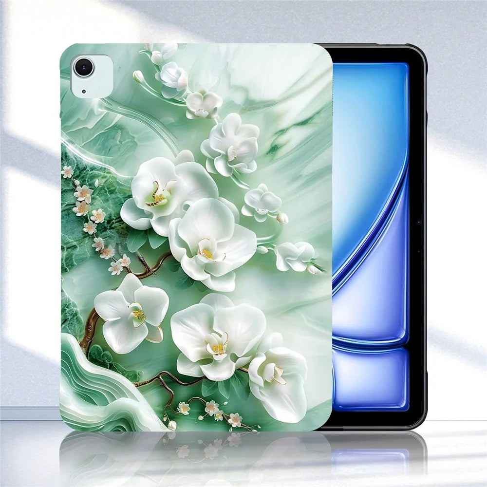Tablet Case For iPad Air 13 (2026) / (2025) / (2024) / Pro 12.9 (2022) / (2021) / (2020) / (2018) Pattern Printing Slim Soft TPU Cover - Jade Flower - 2