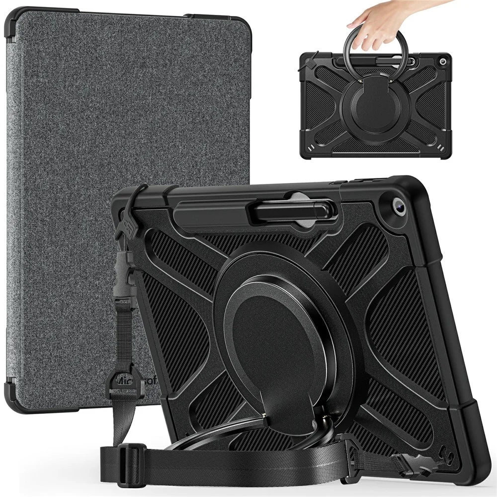 For Microsoft Surface Pro 12inch Case with Shoulder Strap Rotating Kickstand Silicone + PC Tablet Cover - Black - 2