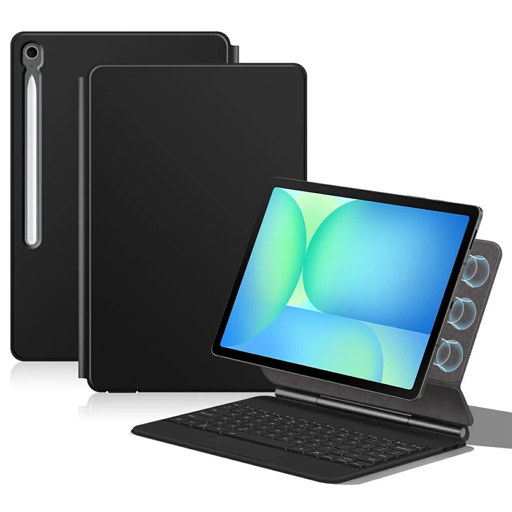 For Samsung Galaxy Tab S10 FE+ Magnetic Floating Bluetooth-Compatible Keyboard (Russian) + Leather Tablet Case - 1