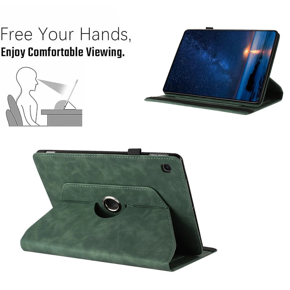 Tablet Case for Samsung Galaxy Tab A7 10.4 (2020) T500 T505 Rotating Stand Solid Color PU Leather Cover - Green - 6
