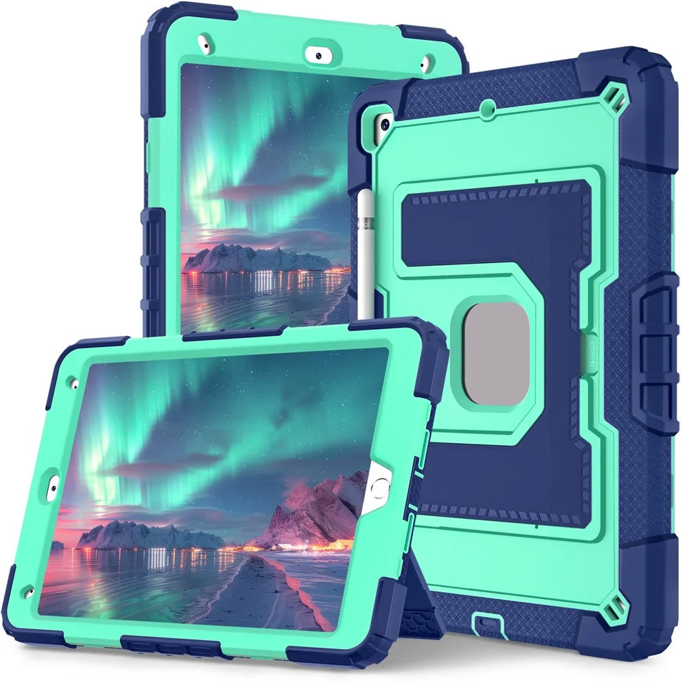 Tablet Case with Kickstand for iPad 10.2 (2021) / (2020) / (2019) Anti Drop PC + Silicone Cover - Navy Blue+Mint Green - 1