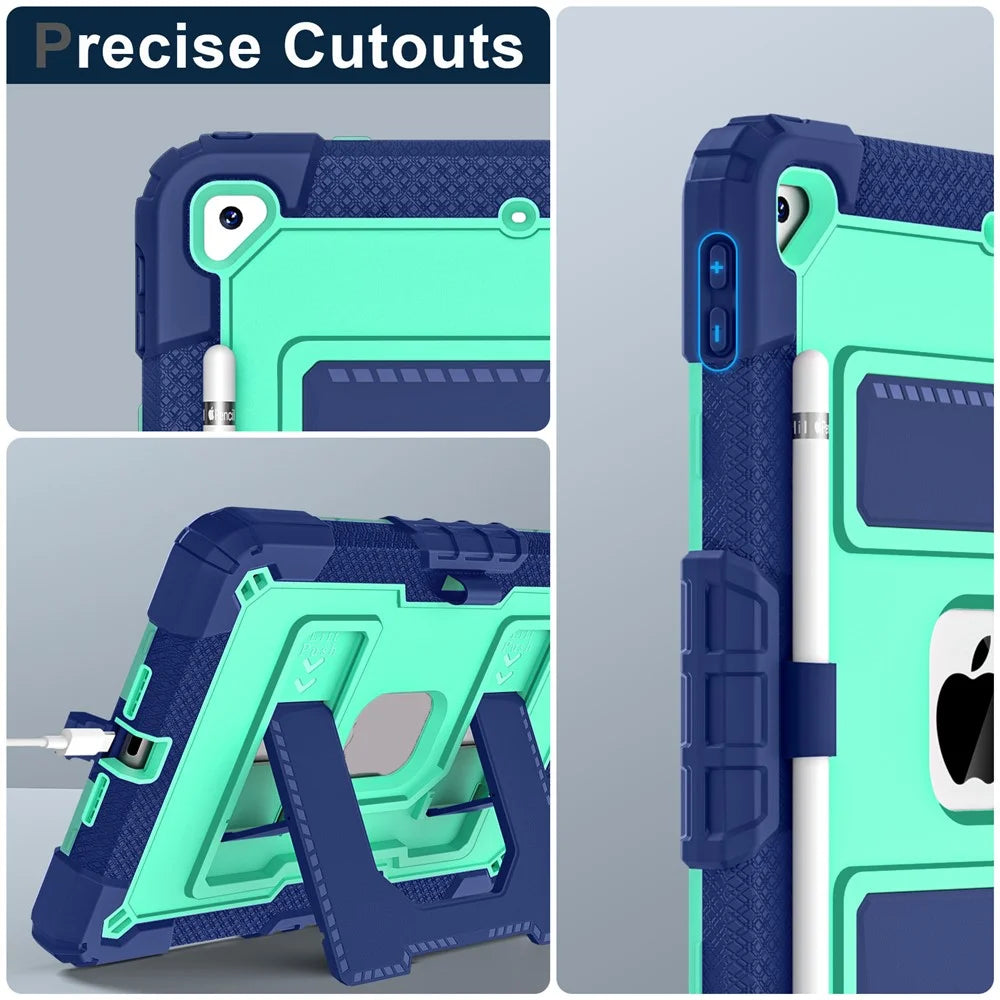 Tablet Case with Kickstand for iPad 10.2 (2021) / (2020) / (2019) Anti Drop PC + Silicone Cover - Navy Blue+Mint Green - 6