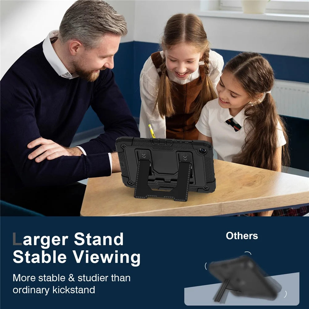 Tablet Case with Kickstand for Samsung Galaxy Tab A9+ SM-X216B Anti Drop PC + Silicone Cover - Black+Black - 4