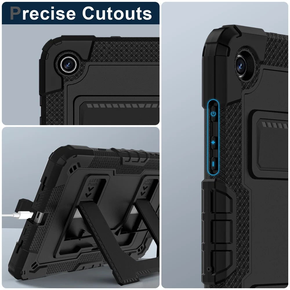 Tablet Case with Kickstand for Samsung Galaxy Tab A9+ SM-X216B Anti Drop PC + Silicone Cover - Black+Black - 6