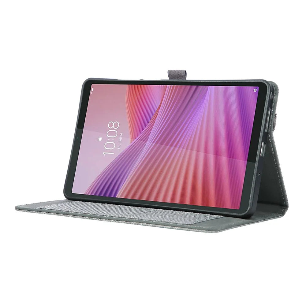 For Lenovo Tab K9 / Tab One Case with Stand Card Holder Cloth Texture Leather Tablet Cover - Grey - 3