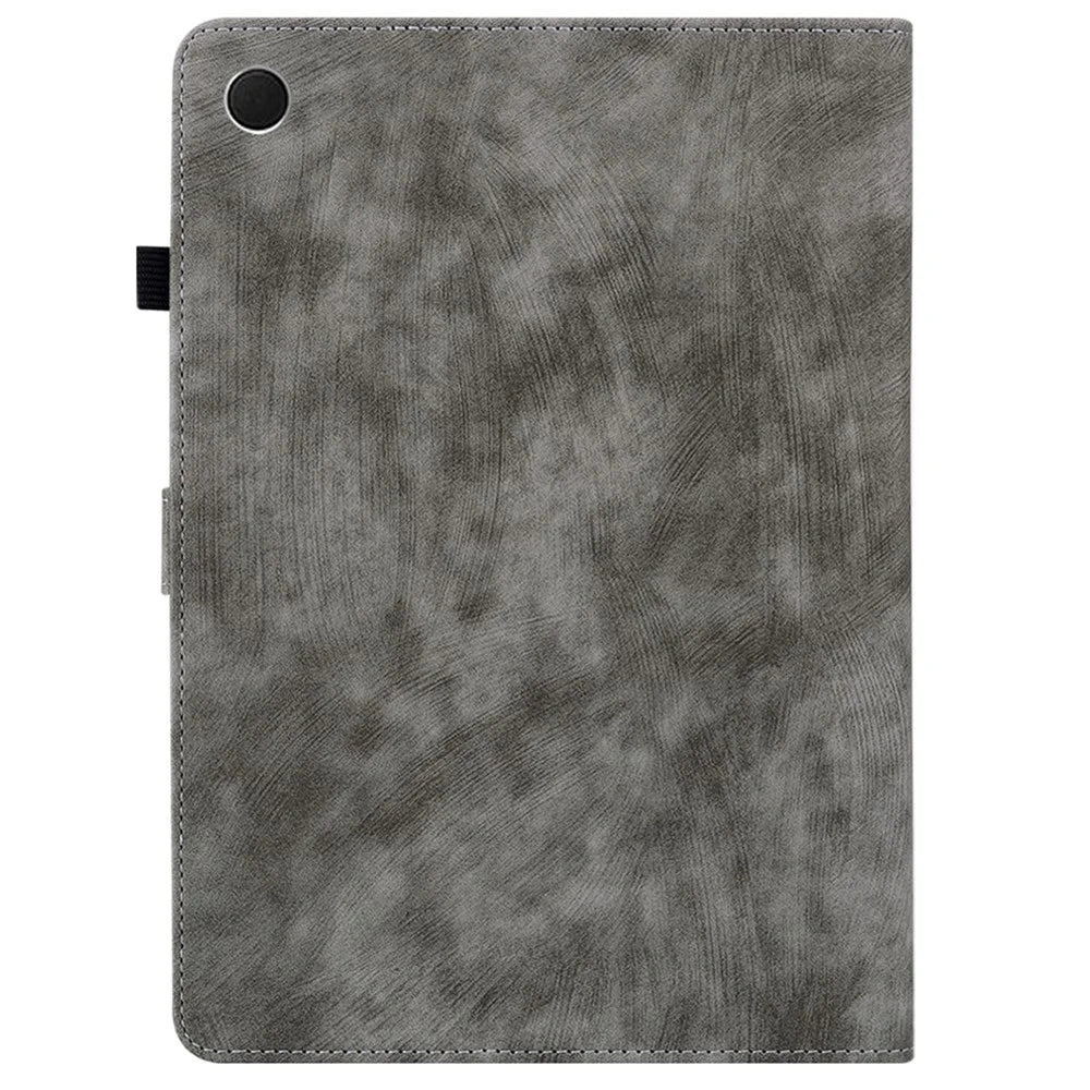 For Samsung Galaxy Tab A11 / A9 Case Tiger Imprint Anti-Scratch PU Leather Tablet Cover - Grey - 6