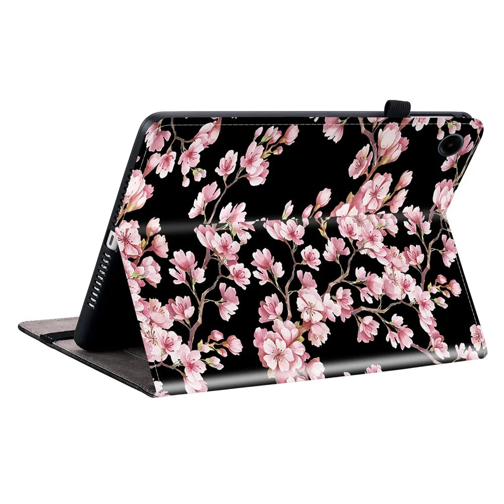 For Samsung Galaxy Tab A11 / A9 Leather Case Pattern Printed Stand Tablet Cover with Card Slots - Plum Blossom - 4