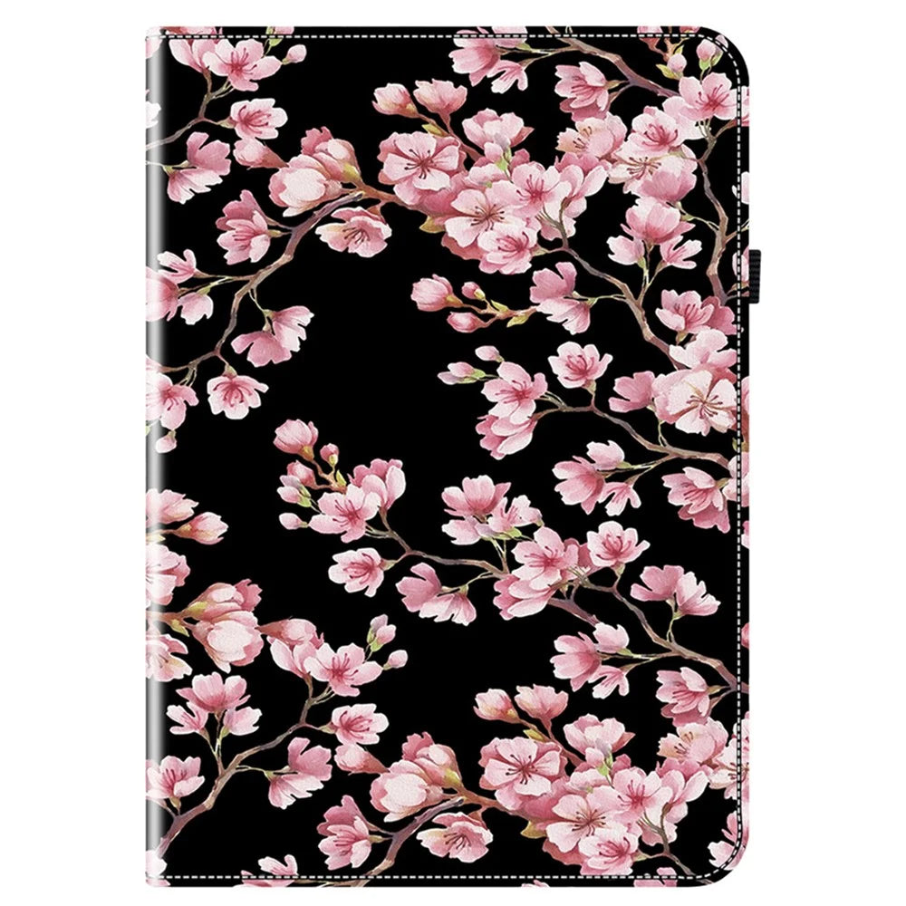 For Samsung Galaxy Tab A11 / A9 Leather Case Pattern Printed Stand Tablet Cover with Card Slots - Plum Blossom - 6