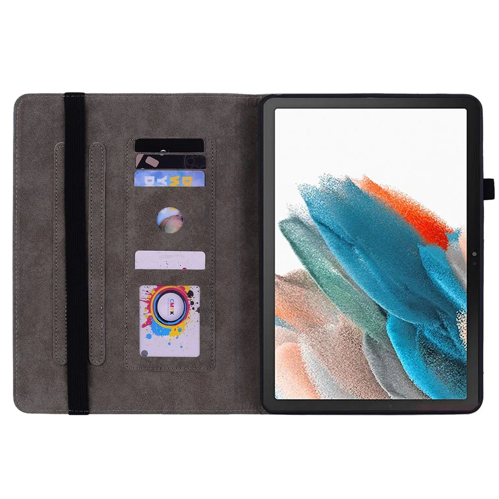 For Samsung Galaxy Tab A11+ Case Card Holder Anti-Scratch Leather Cover Rose Flower Imprint - Pink - 2