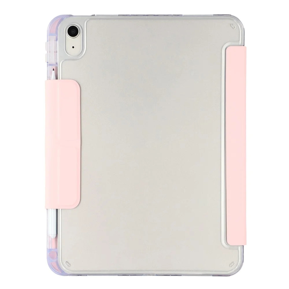 For iPad (2025) / iPad 10.9 (2022) Case Y-Fold Stand PU Leather Clear Acrylic Tablet Cover - Pink - 6