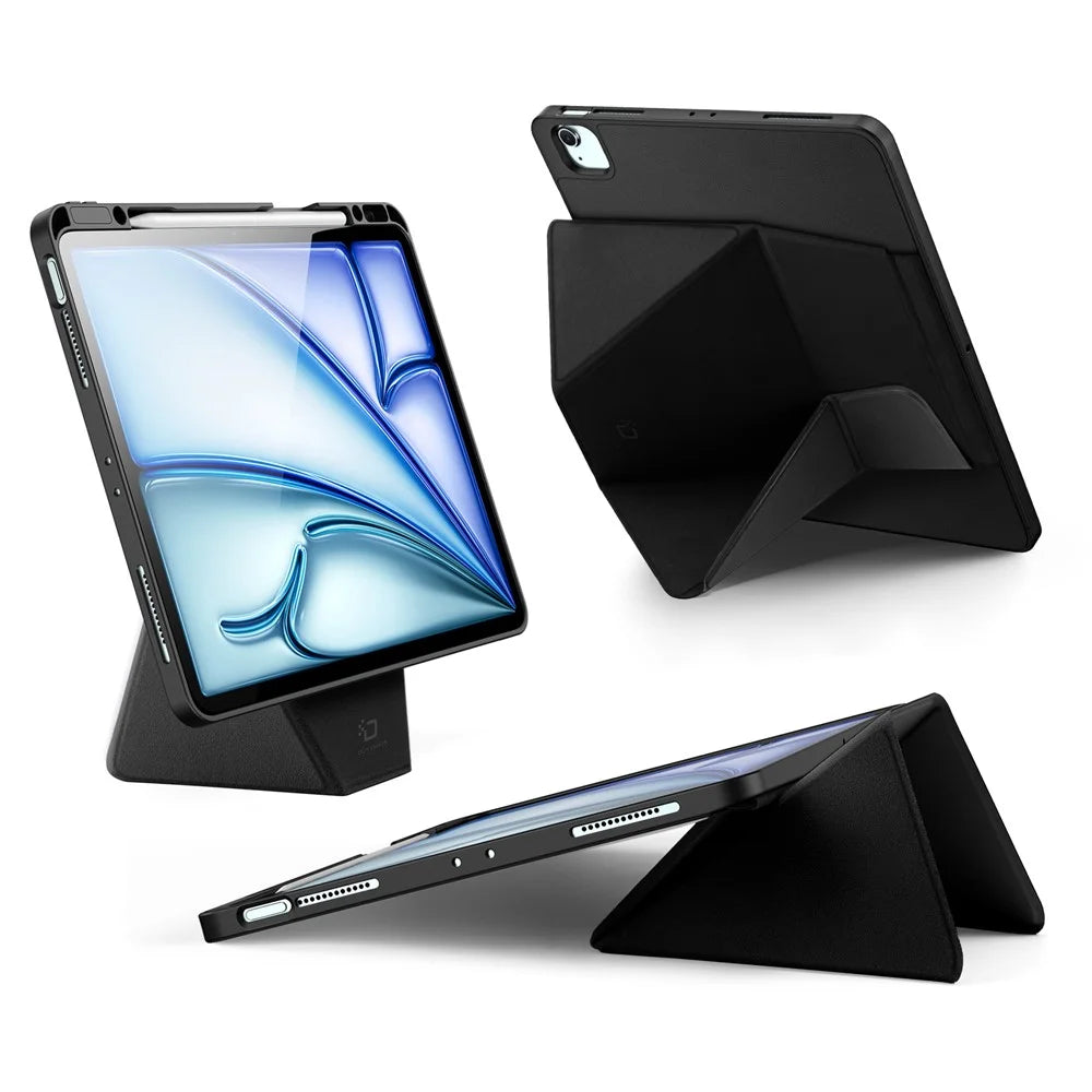 DUX DUCIS Vers Series Tablet Case for iPad Air 13 (2026) / (2025) / (2024) / Pro 12.9 (2022) / (2021) / (2020) / (2018) Stand Leather Cover - Black - 2