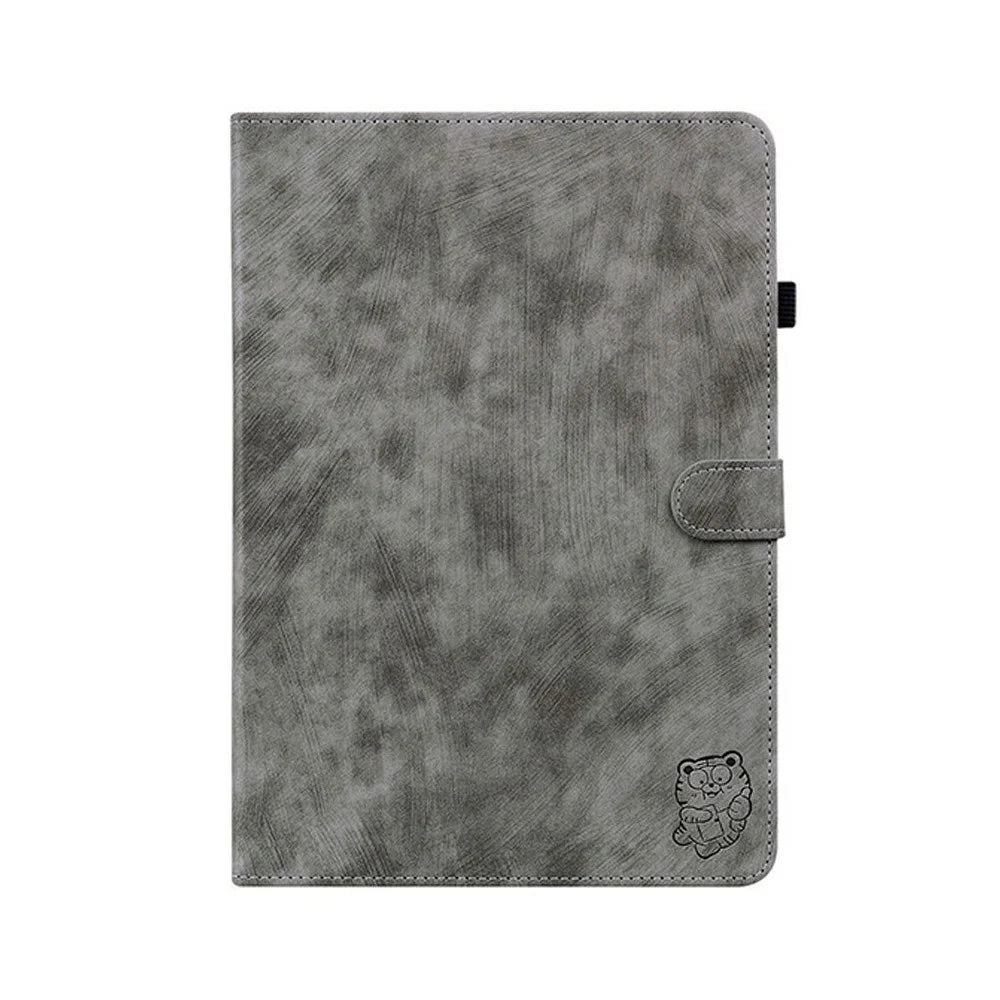 For Lenovo Tab K9 Case Tiger Imprint Anti-Scratch PU Leather Tablet Cover - Grey - 5