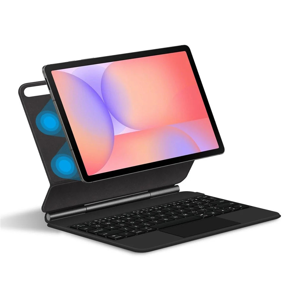 For Samsung Galaxy Tab S10 Lite Magnetic Floating Bluetooth-Compatible Keyboard (Spanish) + Leather Tablet Case - Black - 1