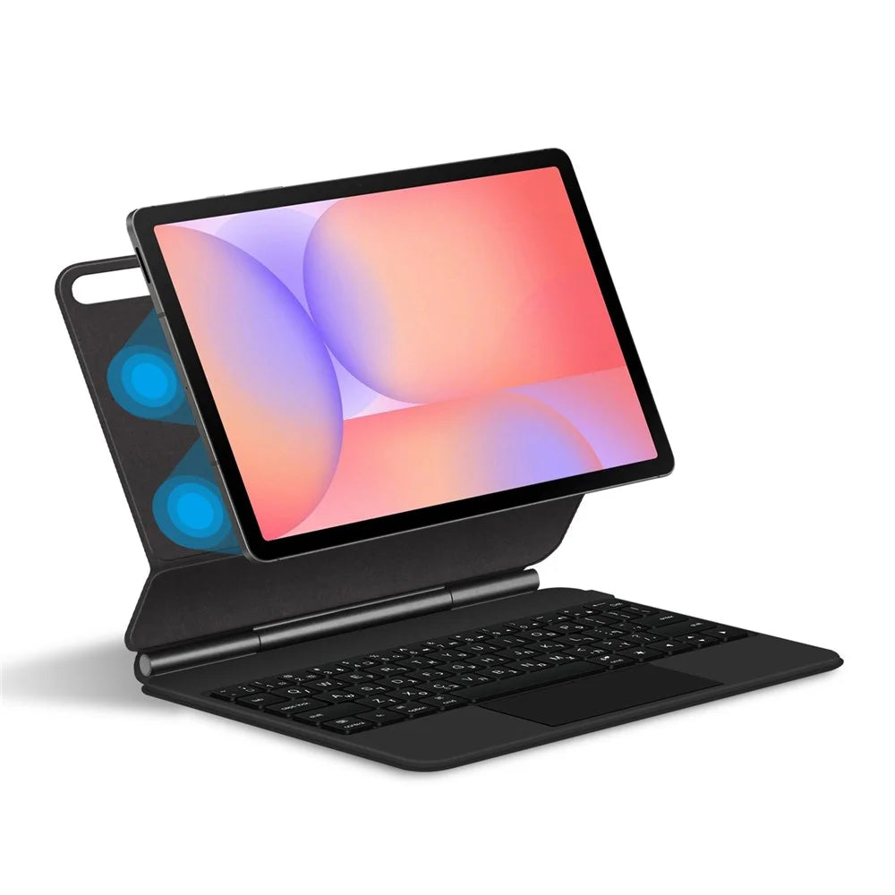 For Samsung Galaxy Tab S10 Lite Magnetic Floating Bluetooth-Compatible Keyboard (Hebrew) + Leather Tablet Case - Black - 1