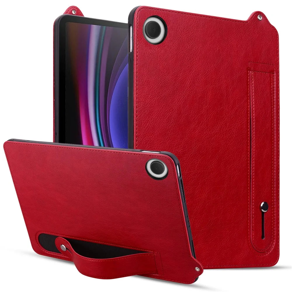 For Samsung Galaxy Tab A11 X133 X130 / Tab A9 Case Hand Strap Kickstand Leather Tablet Cover - Red - 1