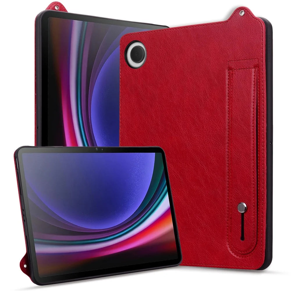 For Samsung Galaxy Tab A11 X133 X130 / Tab A9 Case Hand Strap Kickstand Leather Tablet Cover - Red - 2