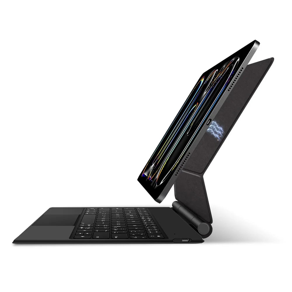 For iPad Pro 13 (2025) / 13 (2024) Smart Pogo Pin Direct Connection Keyboard (German Layout) + Leather Tablet Case - Black - 4