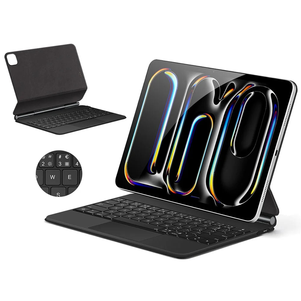 For iPad Pro 13 (2025) / 13 (2024) Smart Pogo Pin Direct Connection Keyboard (Portuguese Layout) + Leather Tablet Case - Black - 5