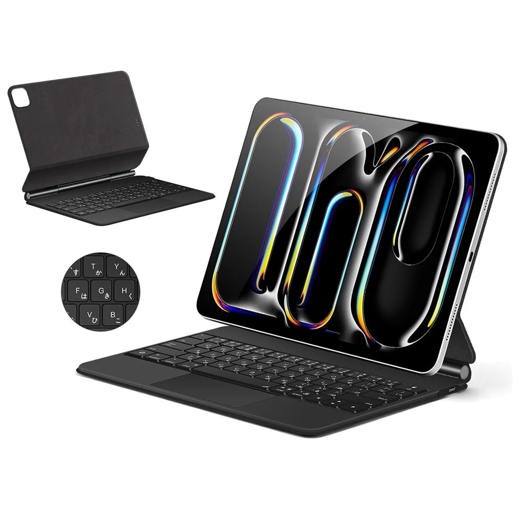 For iPad Pro 13 (2025) / 13 (2024) Smart Pogo Pin Direct Connection Keyboard (Japanese Layout) + Leather Tablet Case - Black - 5