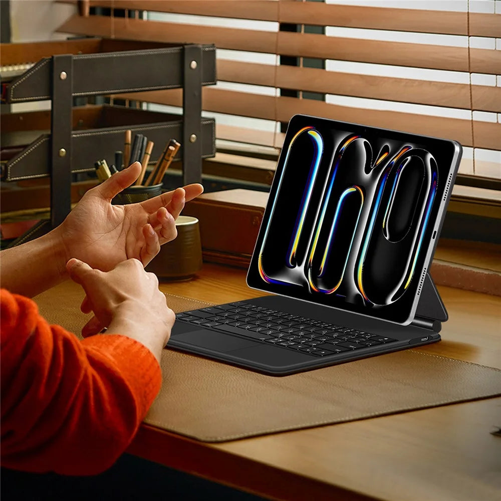 For iPad Pro 13 (2025) / 13 (2024) Smart Pogo Pin Direct Connection Keyboard (Japanese Layout) + Leather Tablet Case - Black - 6