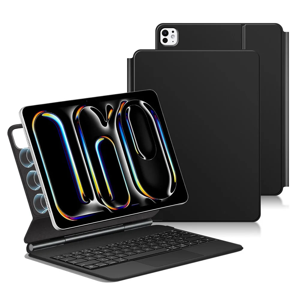 For iPad Pro 11 (2025) / 11 (2024) Smart Pogo Pin Direct Connection Keyboard (German Layout) + Leather Tablet Case - Black - 1
