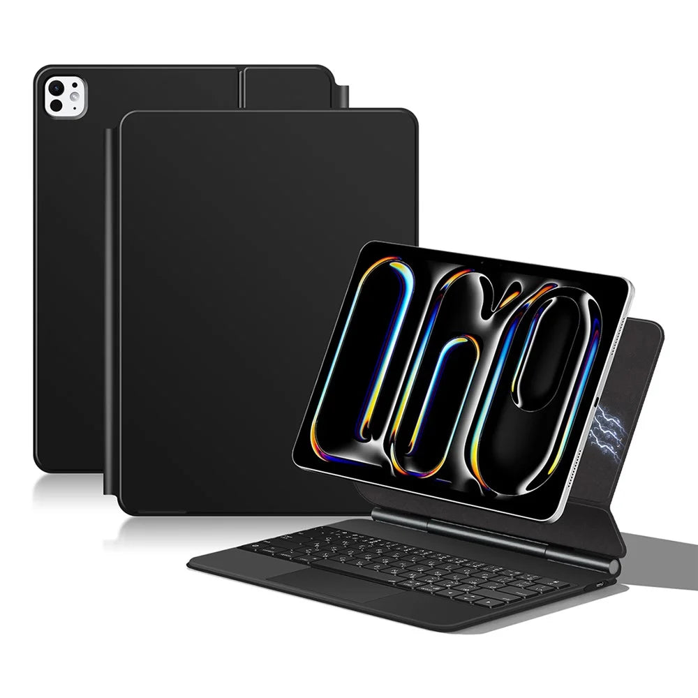 For iPad Pro 11 (2025) / 11 (2024) Smart Pogo Pin Direct Connection Keyboard (Japanese Layout) + Leather Tablet Case - Black - 2