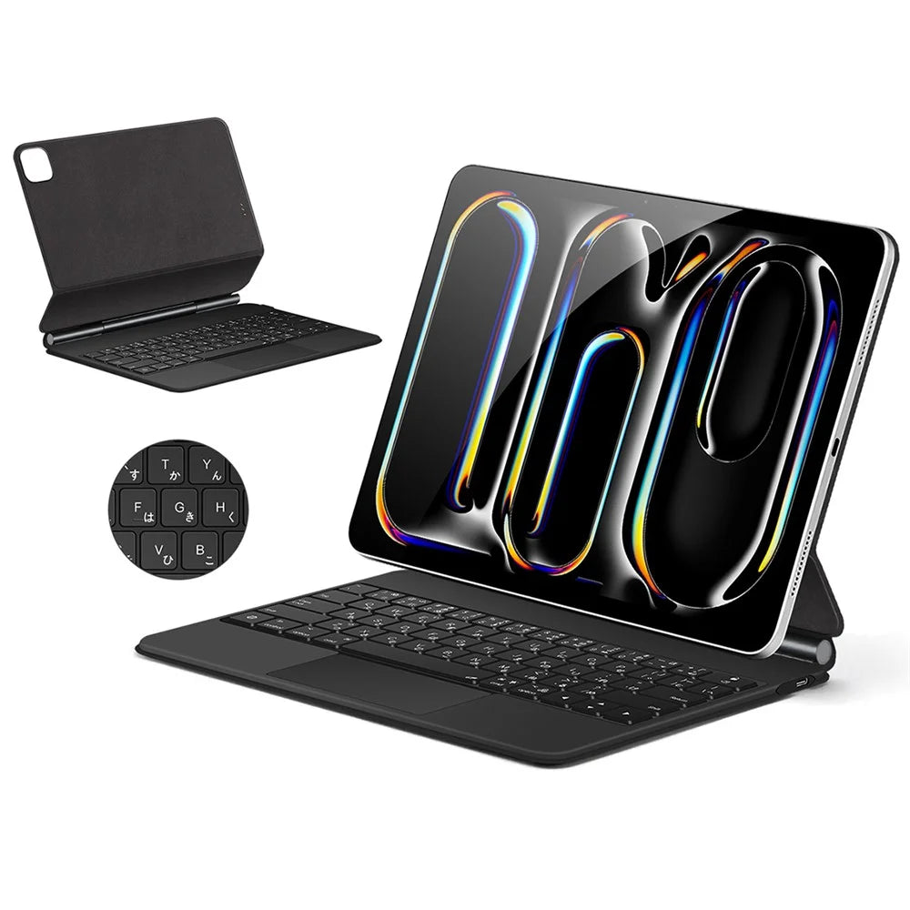 For iPad Pro 11 (2025) / 11 (2024) Smart Pogo Pin Direct Connection Keyboard (Japanese Layout) + Leather Tablet Case - Black - 5