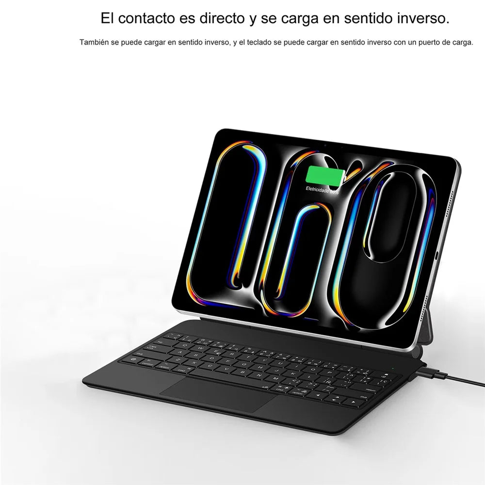 For iPad Pro 11 (2025) / 11 (2024) Smart Pogo Pin Direct Connection Keyboard (Spanish Layout) + Leather Tablet Case - Black - 7