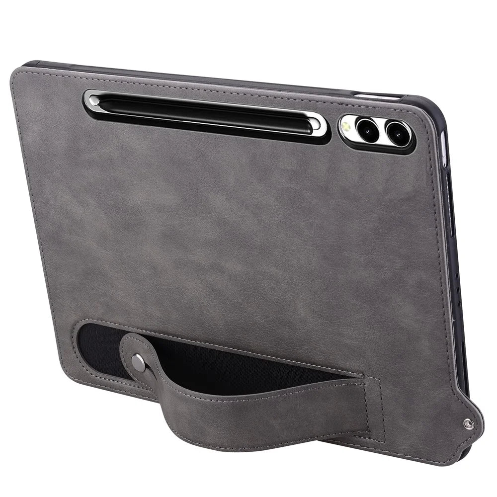 For Samsung Galaxy Tab S10 Ultra / S9 Ultra / S8 Ultra Case Hand Strap Kickstand Leather Tablet Cover - Grey - 2