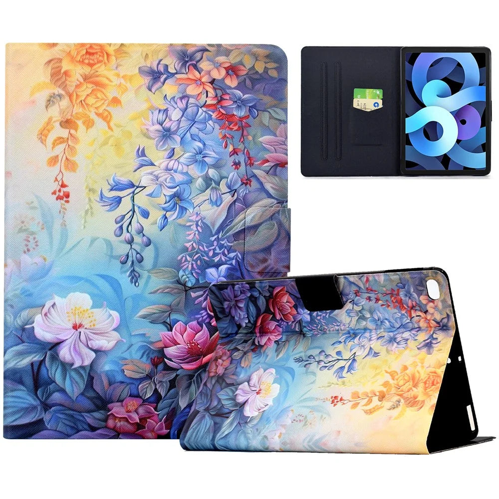 Leather Case for iPad 9.7-inch (2018) / (2017) / iPad Air 2 / Air (2013) Pattern Painting Card Slots Stand Cover with Auto Sleep / Wake - Blossom - 1