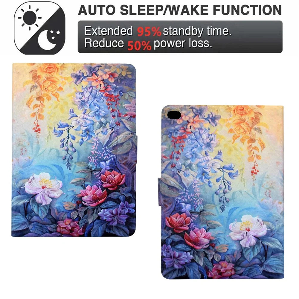 Leather Case for iPad 9.7-inch (2018) / (2017) / iPad Air 2 / Air (2013) Pattern Painting Card Slots Stand Cover with Auto Sleep / Wake - Blossom - 6