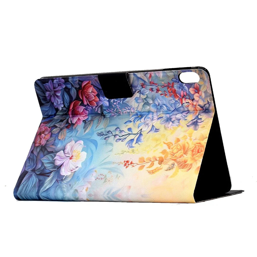 For iPad (2025)  /  10.9 (2022) Case Colorful Pattern Painting Card Slots Stand Leather Tablet Cover with Auto Sleep  /  Wake - Blossom - 4