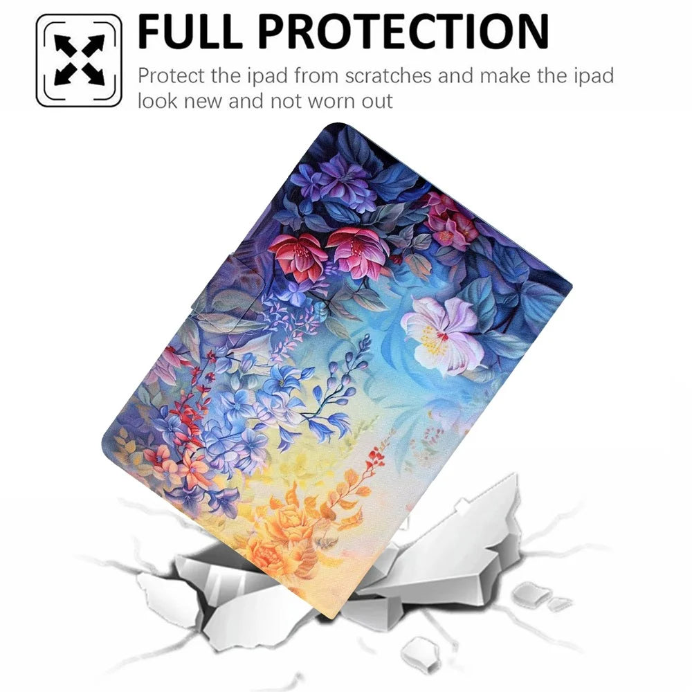 For iPad (2025)  /  10.9 (2022) Case Colorful Pattern Painting Card Slots Stand Leather Tablet Cover with Auto Sleep  /  Wake - Blossom - 5