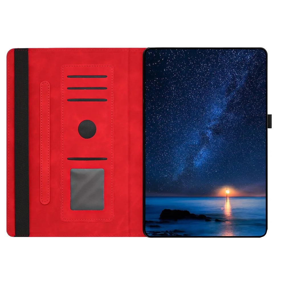 Tablet Case For iPad 9.7-inch (2018)  /  (2017)  /  Air 2  /  Air (2013) Rotating Stand Card Holder Smile Imprinted Microfiber Leather Cover - Red - 2