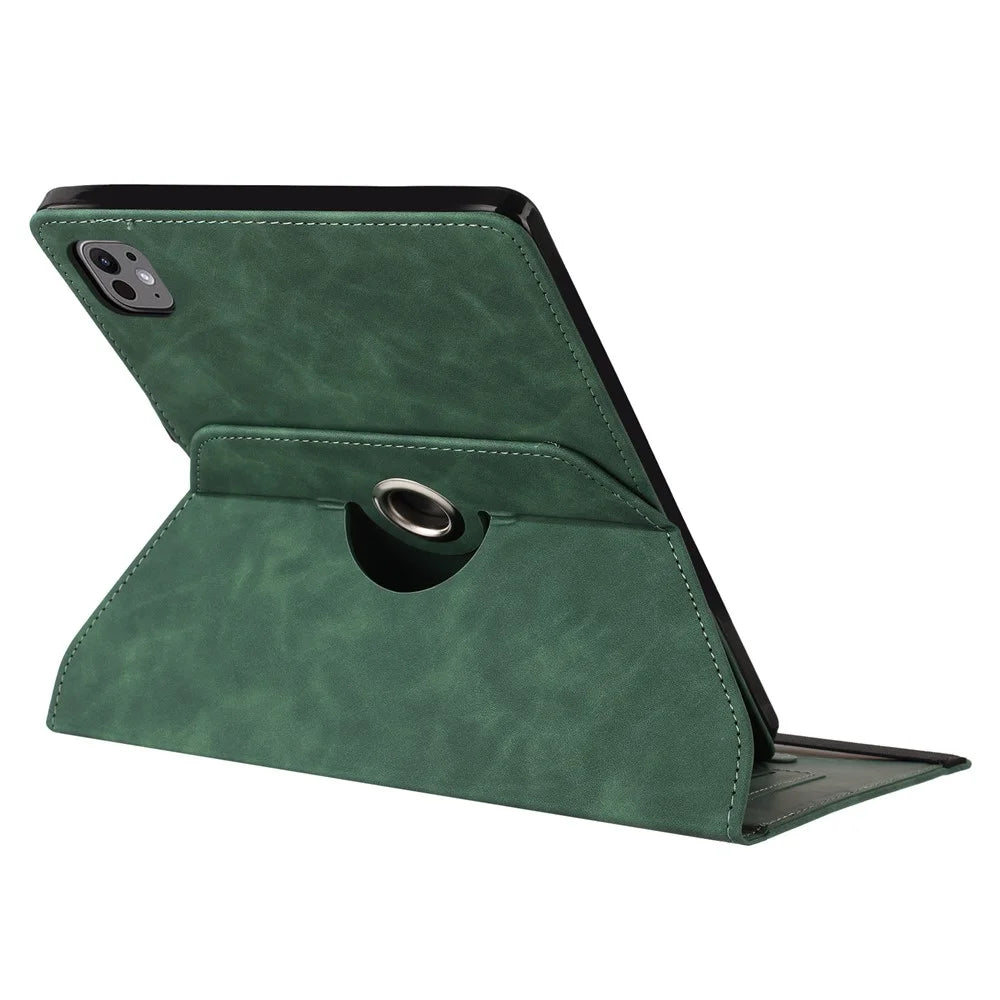 Tablet Case For iPad Air 11 (2026) / (2025) / (2024) / Air (2022) / (2020) Rotating Stand Card Holder Smile Imprinted Microfiber Leather Cover - Green - 3