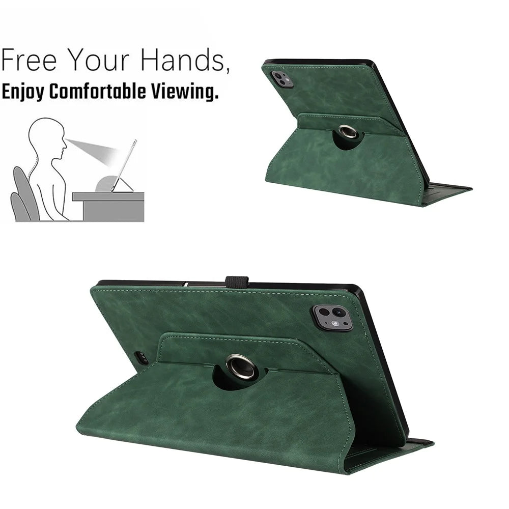 Tablet Case For iPad Air 11 (2026) / (2025) / (2024) / Air (2022) / (2020) Rotating Stand Card Holder Smile Imprinted Microfiber Leather Cover - Green - 6