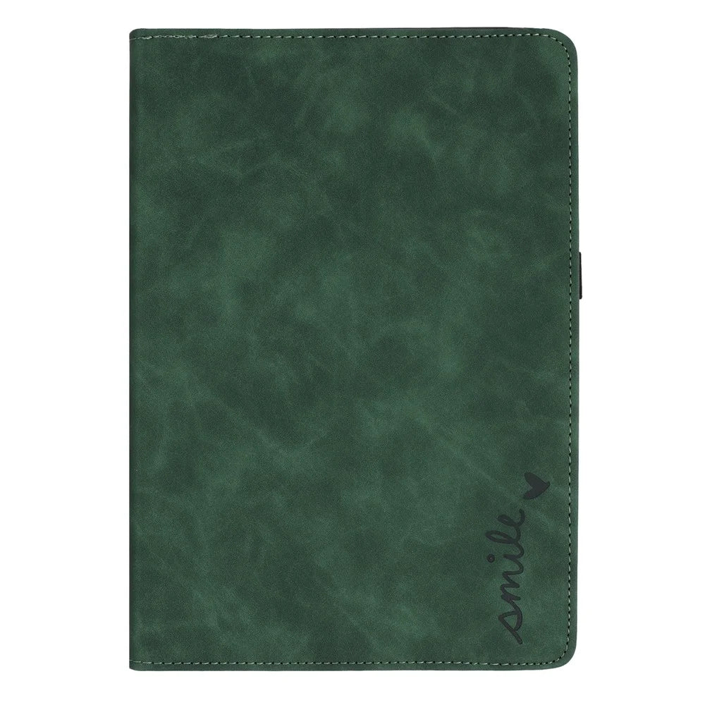 Tablet Case For iPad Air 11 (2026) / (2025) / (2024) / Air (2022) / (2020) Rotating Stand Card Holder Smile Imprinted Microfiber Leather Cover - Green - 7