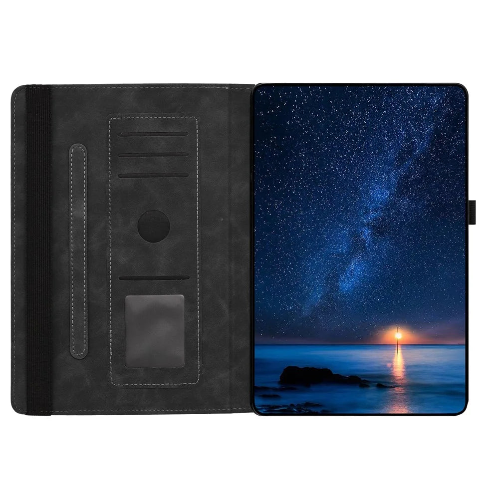 For Samsung Galaxy Tab A7 10.4 (2020) Case Rotating Stand Card Holder Smile Imprinted Microfiber Leather Tablet Cover - Black - 2