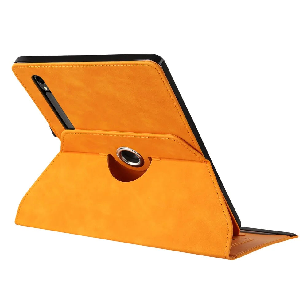 Tablet Case For Samsung Galaxy Tab S10 FE  /  S9 FE  /  S9 Rotating Stand Card Holder Smile Imprinted Microfiber Leather Cover - Khaki - 3