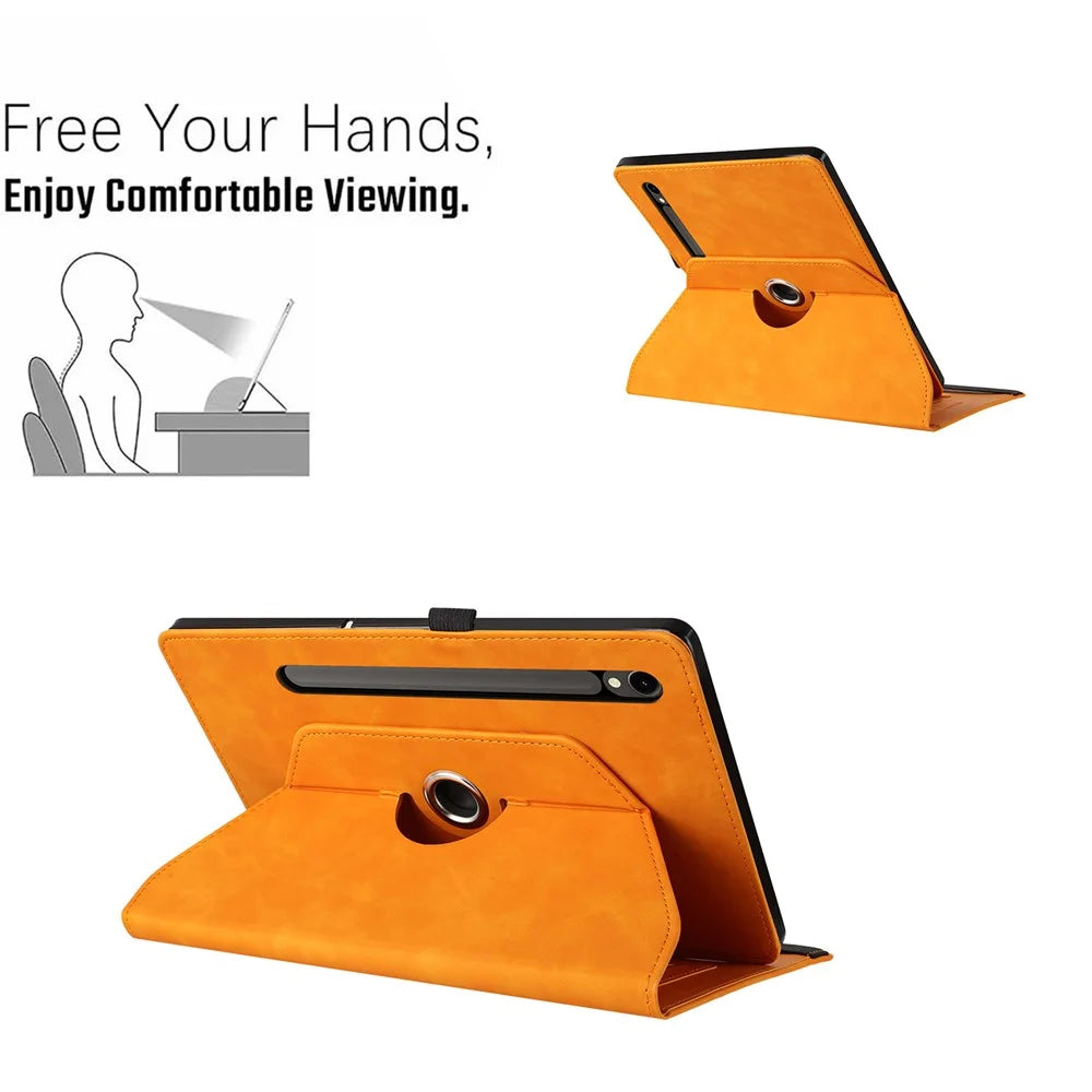 Tablet Case For Samsung Galaxy Tab S10 FE  /  S9 FE  /  S9 Rotating Stand Card Holder Smile Imprinted Microfiber Leather Cover - Khaki - 6
