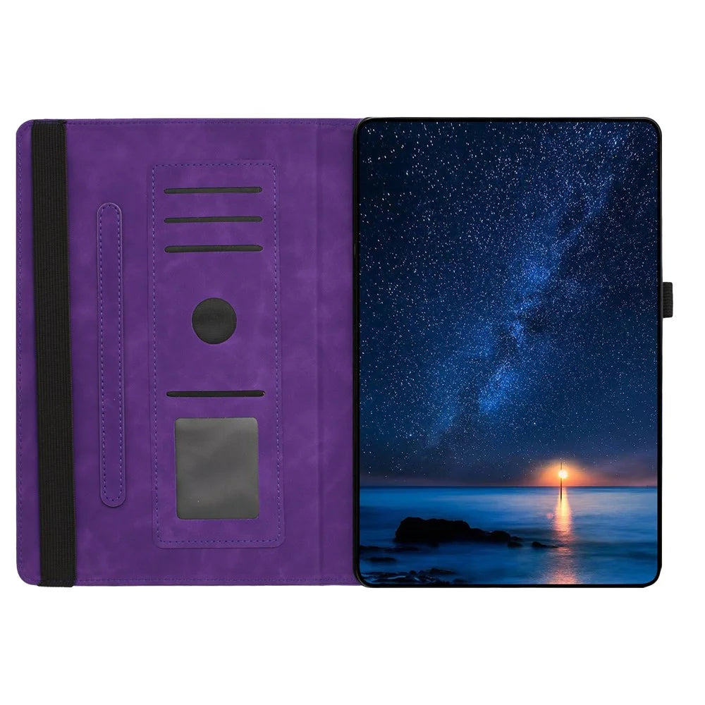 For Samsung Galaxy Tab A11+  /  A9+ Case Rotating Stand Card Holder Smile Imprinted Microfiber Leather Tablet Cover - Purple - 2