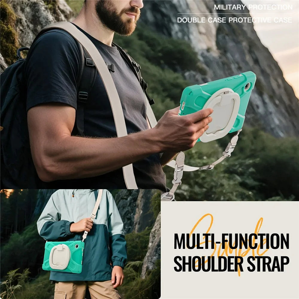 Kickstand Case with Shoulder Strap for Samsung Galaxy Tab A11 / SM-X133 / X135 TPU + PC + Silicone Tablet Cover - Mint Green - 5