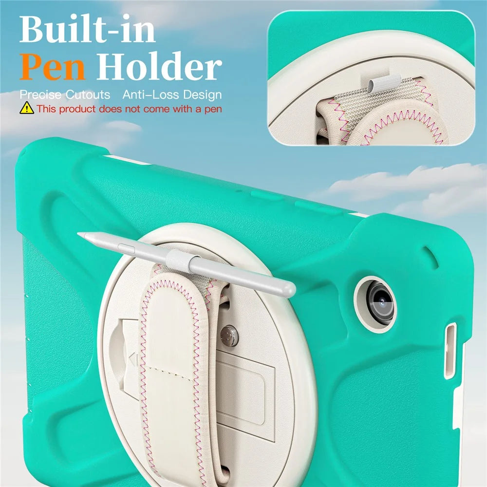 For Samsung Galaxy Tab A11 Kickstand Case TPU PC Silicone Tablet Cover with Shoulder Strap - Mint Green - 2